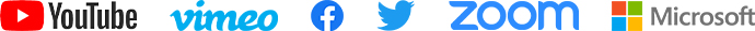YouTube、Vimeo、facebook、twitter、ZOOM、Microsoftのロゴ画像